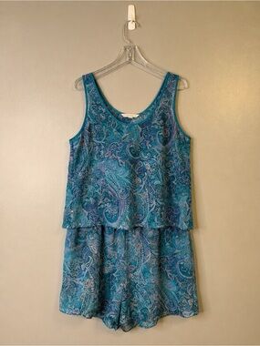 Sexy Sensual Cacique Paisley Chiffon Pajama Set Women’s 18/20 (2X) Aqua Purple